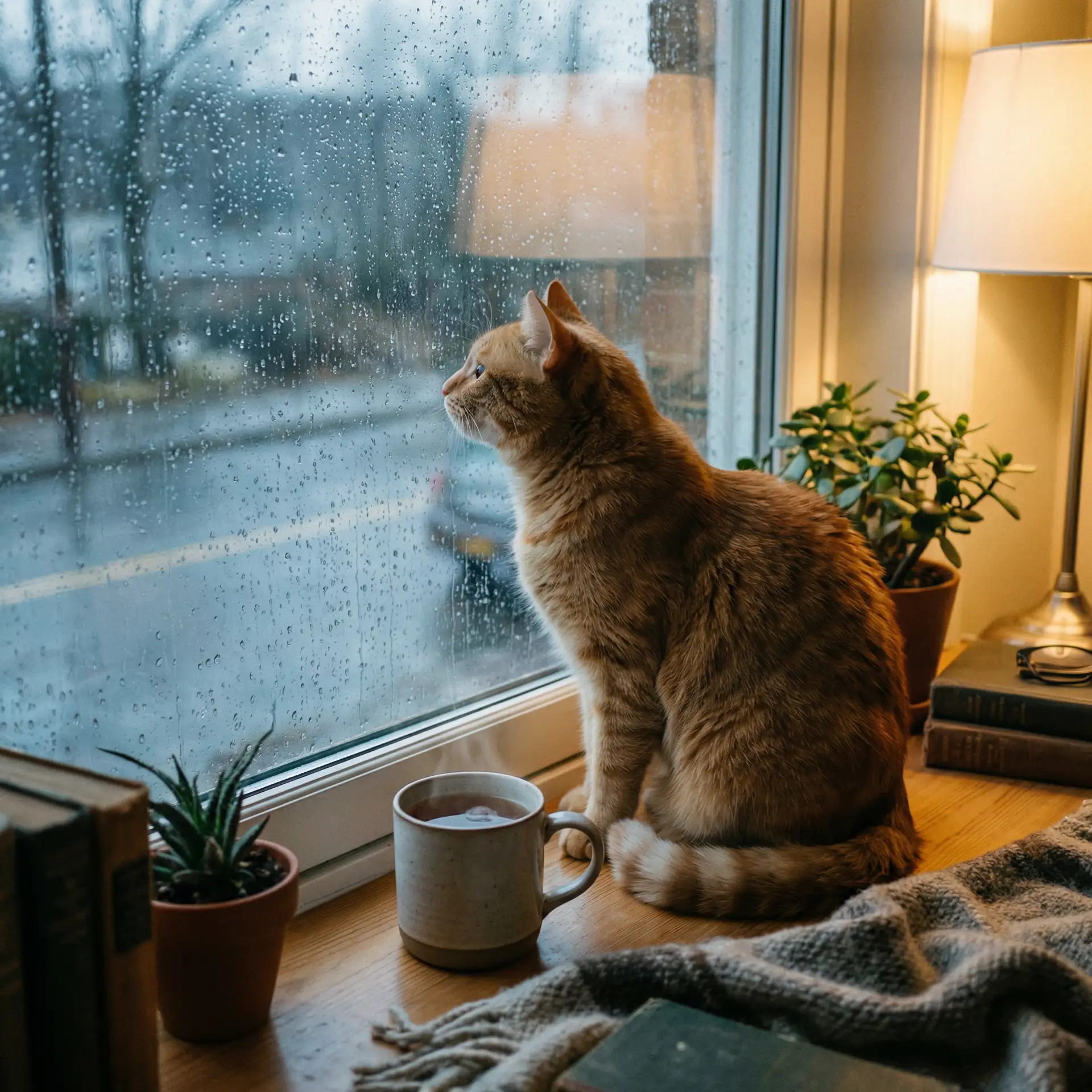 猫咪望着窗外的雨 - lacie hear